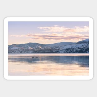 Peaceful Winter Sunset Mountain Lake Reflections Sticker